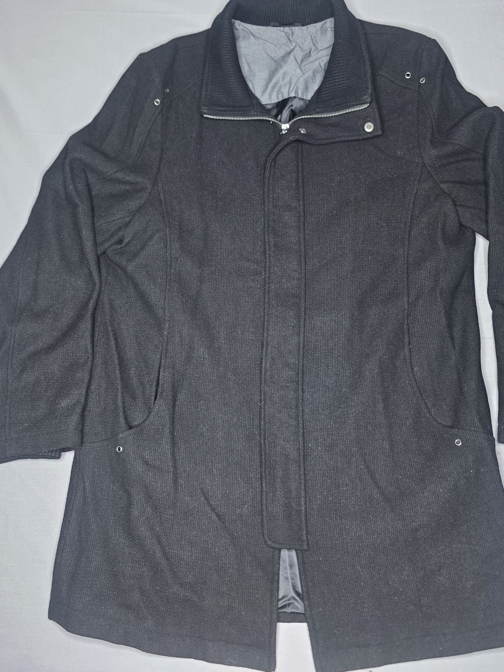 Buffalo David Bitton Men’s Black Charcoal Wool Blend Long Coat Jacket Full Zip